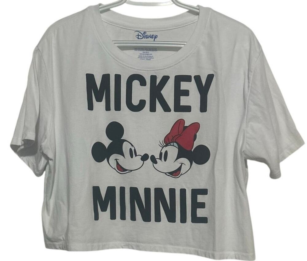 Disney Women's/Teen's White Black Red Mickey & Minnie Crop T-Shirt Size XXL